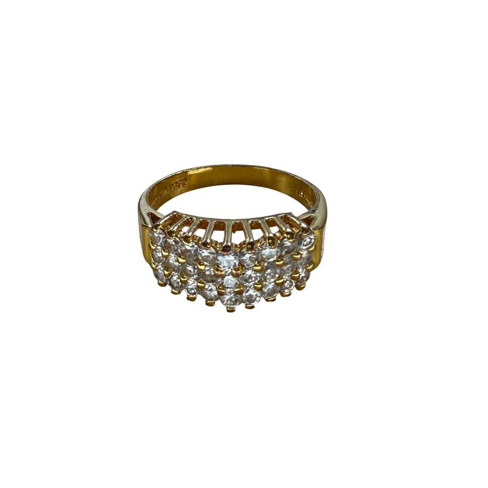 Vintage Gold Tone Pave Rhinestone Cocktail Ring 14KHGE Glam Statement Band - Picture 1 of 12
